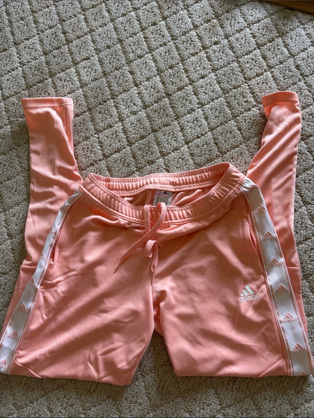 adidas Peach Pink Drawstring Joggers with White Side Stripes